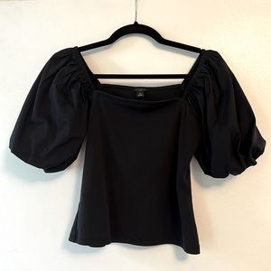 ANN TAYLOR Black Fitted Puff Sleeve Top